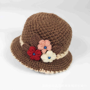 Casquettes de seau chaudes au crochet pour femmes avec des chapeaux cloches doublés en polaire brodés