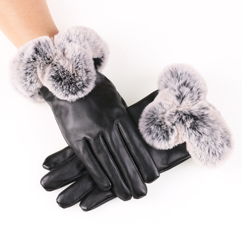 Women's Elegant Warm  Touch Screen  faux fur & leather(PU) Gloves