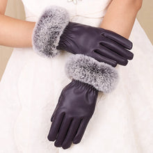 Load image into Gallery viewer, Women&#39;s Elegant Warm  Touch Screen  faux fur &amp; Leather Gloves
