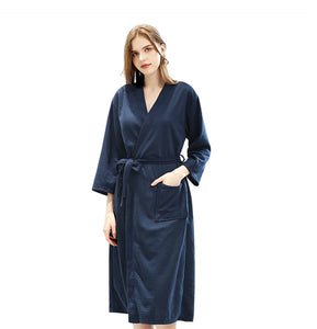 Unsex Solid long sleeve V-neck waffle pattern Kimono  Bathrobe Sleepwear  House Spa Long,