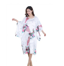 Load image into Gallery viewer, Women&#39;s  Satin Tunic Plus Size crewneck batwing sleeve loose fit Dress  Peacock and Blossoms Printed Kimono Nightgown
