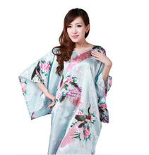 Load image into Gallery viewer, Women&#39;s  Satin Tunic Plus Size crewneck batwing sleeve loose fit Dress  Peacock and Blossoms Printed Kimono Nightgown
