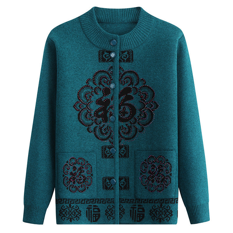 Women's Turtleneck  Oriental lucky pattern Cardigan  casual Sweater