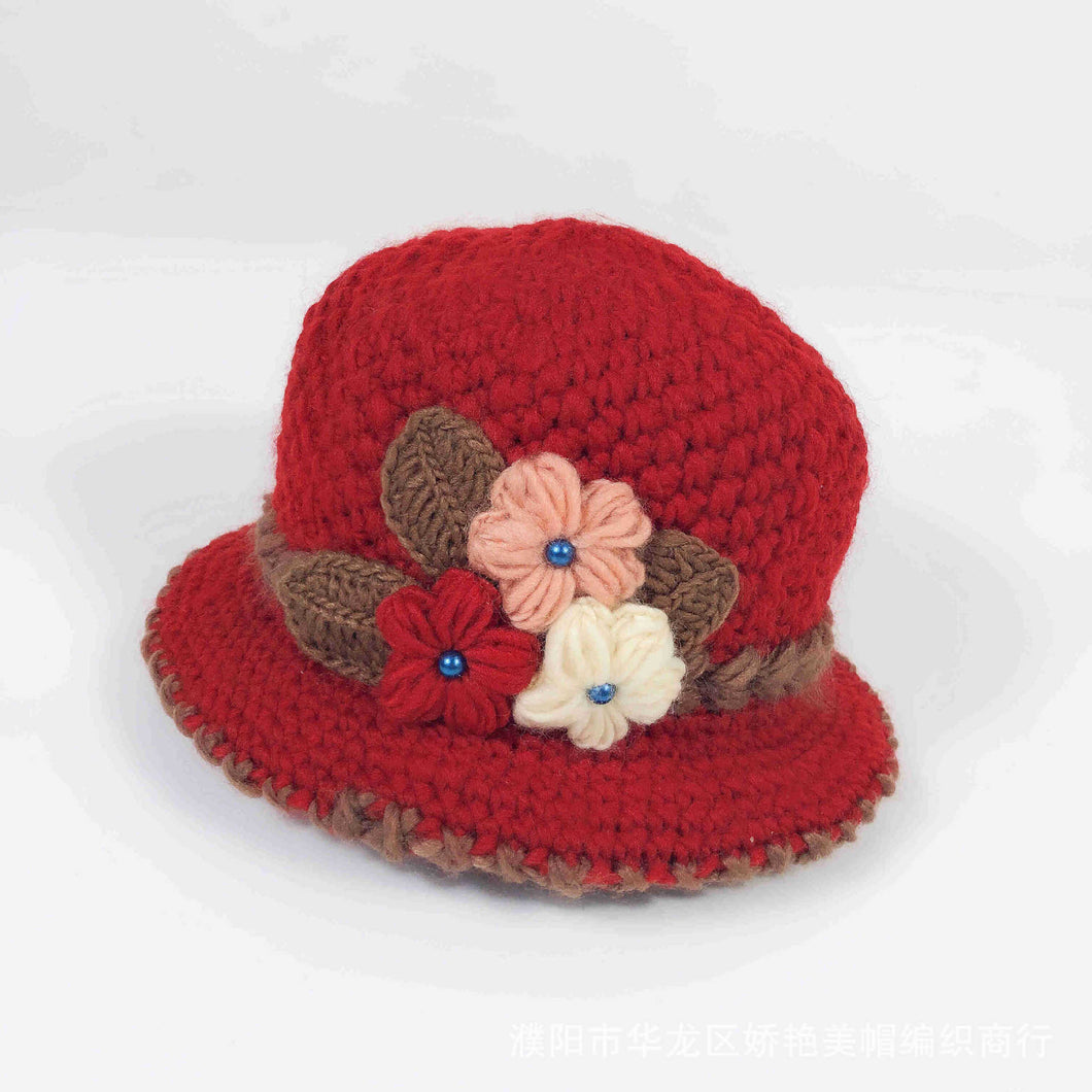 Casquettes de seau chaudes au crochet pour femmes avec des chapeaux cloches doublés en polaire brodés