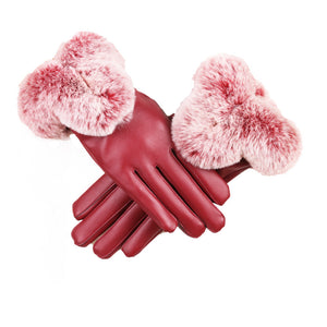 Women's Elegant Warm  Touch Screen  faux fur & leather(PU) Gloves