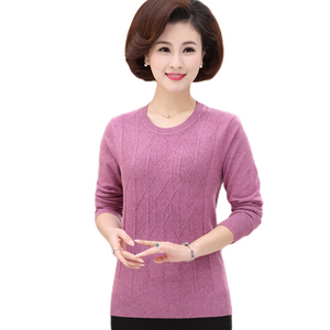 Women's  crewneck long sleeve solid Rhombic pattern slim sweater knit pullover