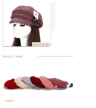 Load image into Gallery viewer, Women&#39;s winter solid visor chunky cable knit caps  warm ear protection fleece lined hat
