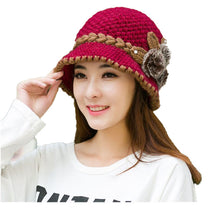 Load image into Gallery viewer, Women‘s warm  chunky cable Crocheted bucket hats solid fur floral  casual caps
