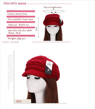 Load image into Gallery viewer, Women&#39;s winter solid visor chunky cable knit caps  warm ear protection fleece lined hat
