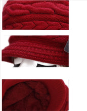 Load image into Gallery viewer, Women&#39;s winter solid visor chunky cable knit caps  warm ear protection fleece lined hat
