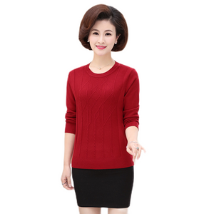 Women's  crewneck long sleeve solid Rhombic pattern slim sweater knit pullover