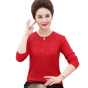 Women's  long sleeve crewneck shinny beads solid sweater knitted loose fit pullover tops