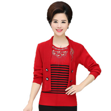 Load image into Gallery viewer, Women&#39;s Long Sleeve crewneck Fake Two Pieces shiny embroidery  knitted casual slim sweater
