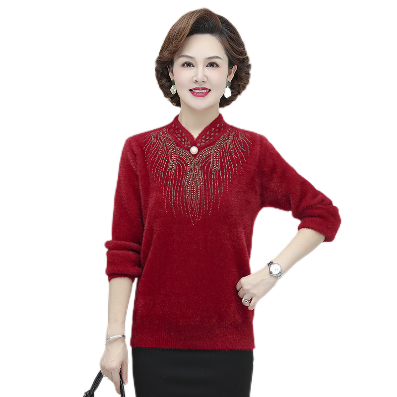 Women's  Stand Collar Long Sleeve Faux mink fleece knitted  pullover shinny loose thickened sweater