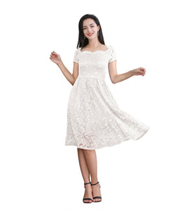 Women's Square Neck Cap Sleeve  Floral Lace Bridesmaid Short knee length Prom Party Dress