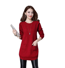 Load image into Gallery viewer, Women&#39;s  crewneck  diamond lattice  long sweater with pocket  knitted pullover for legging
