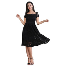 Load image into Gallery viewer, Women&#39;s Square Neck Cap Sleeve  Floral Lace Bridesmaid Short knee length Prom Party Dress
