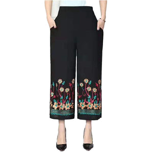 Women's Casual Floral Print Yoga  Wide-leg loose ankle Pants