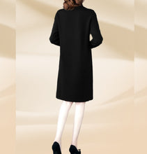 Load image into Gallery viewer, Women&#39;s oversize long sleeve turtleneck split hem knitted Black &amp; Red dresses
