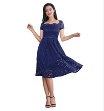 Load image into Gallery viewer, Women&#39;s Square Neck Cap Sleeve  Floral Lace Bridesmaid Short knee length Prom Party Dress
