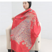 Load image into Gallery viewer, Women&#39;s warm double layer  pashmina peacock  pattern Shawl Wrap Scarf stole  w/Fringe
