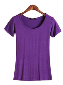 Women's summer solid colors scoop neck short sleeve Modal blouses T-shirt