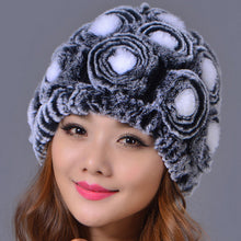 Load image into Gallery viewer, Women&#39;s  warm fluffy fur beanie hats chunky cable Crocheted caps
