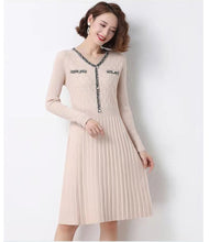 Load image into Gallery viewer, Women&#39;s V-neck Long Sleeve waisted  long Sweater chunky cable knit  warm dresses
