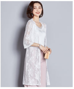 LACE DRESS, LONG CARDIGAN,