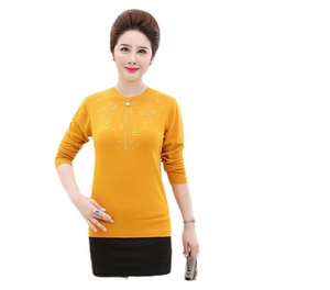 Women's  long sleeve crewneck shinny beads solid sweater knitted loose fit pullover tops