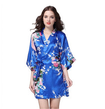 Load image into Gallery viewer, Women&#39;s Kimono short Robe with Peacock and Blossoms Pattern Printed Kimono Nightgown
