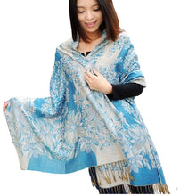 Load image into Gallery viewer, Women&#39;s warm double layer  pashmina floral pattern Shawl Wrap Scarf stole  w/Fringe
