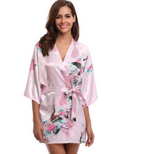 Load image into Gallery viewer, Women&#39;s Kimono short Robe with Peacock and Blossoms Pattern Printed Kimono Nightgown
