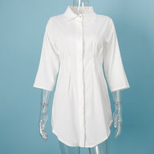 Charger l&#39;image dans la galerie, Été blanc plissé tunique femmes chemises longues manches réglables simple boutonnage chemise femme 2020 décontracté dames vêtements de bureau
