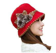 Load image into Gallery viewer, Women‘s warm  chunky cable Crocheted bucket hats solid fur floral  casual caps
